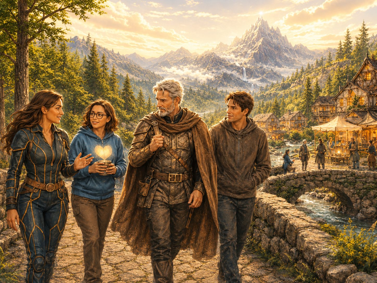 Resurgence representatives walking together through a hopeful mountain village